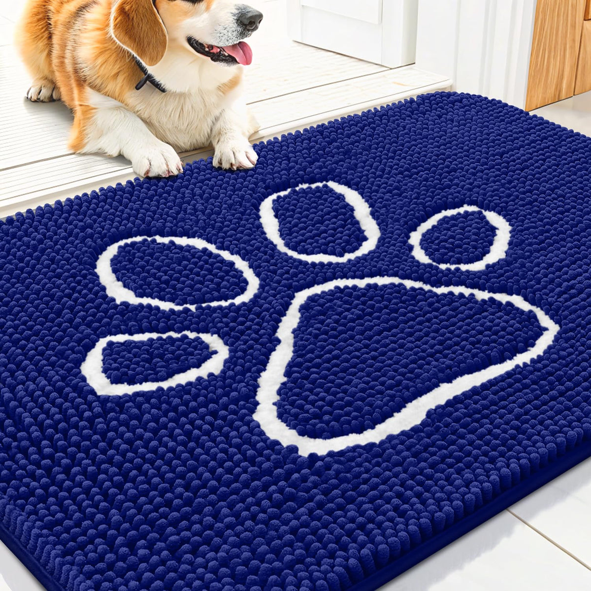 Smiry Rug in 30"X20", Navy Blue and White
