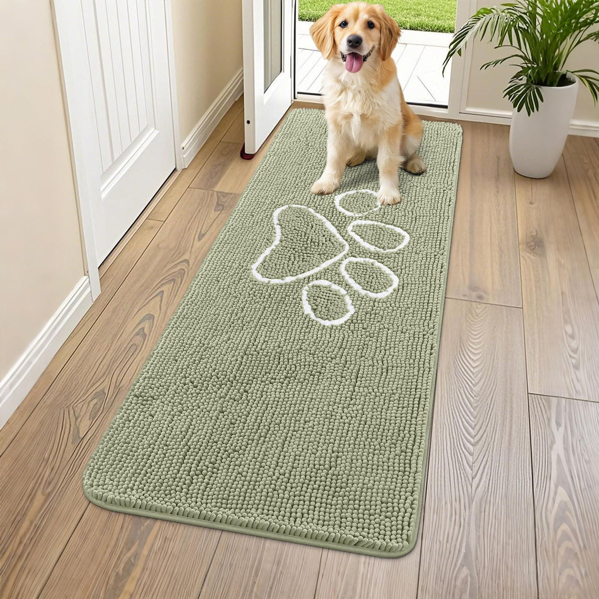 Smiry Rug in 59"X24", Sage Green and White