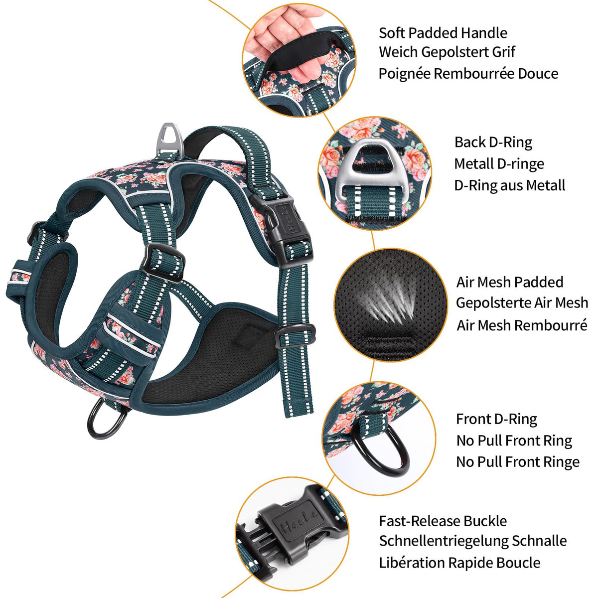 HEELE Animal Harness in S, Flower Blackish Green