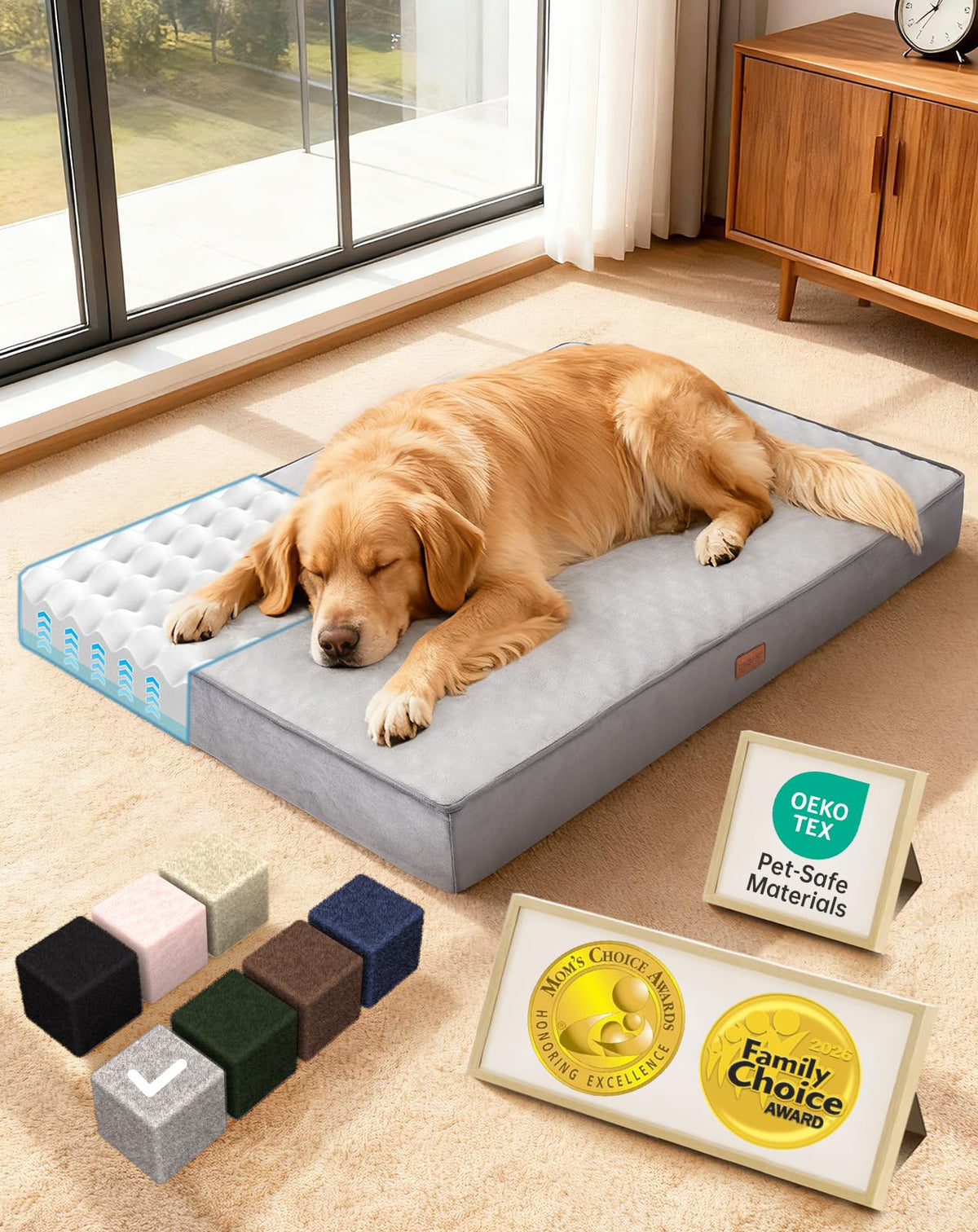 OhGeni Pet Bed Mat in 41" x 28" x 4" (For Crate), 01-Gray