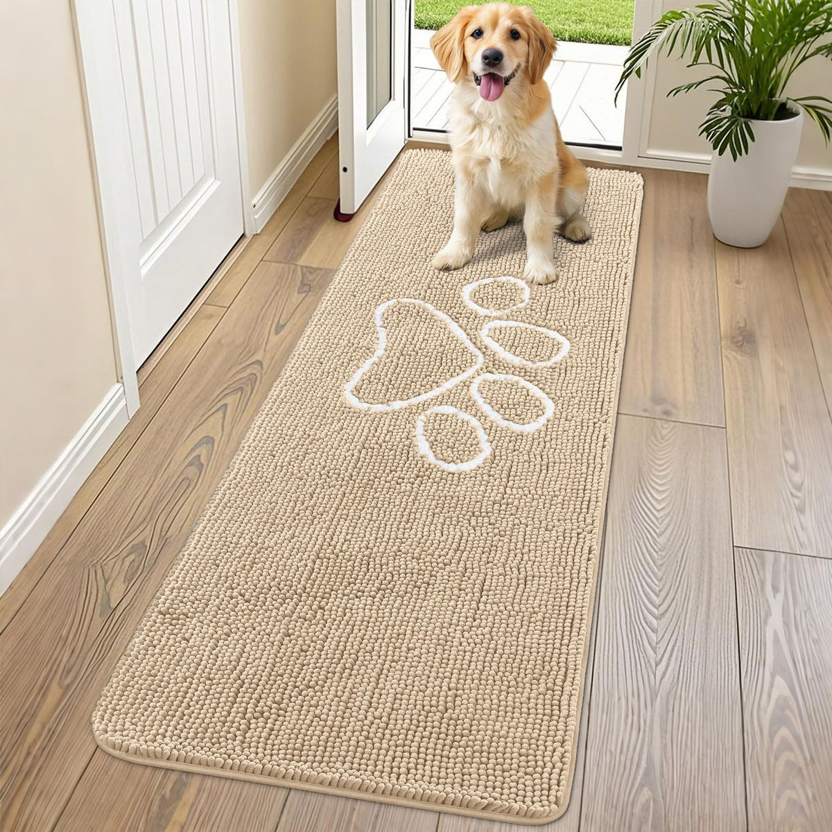 Smiry Rug in 70"X24", Beige and White