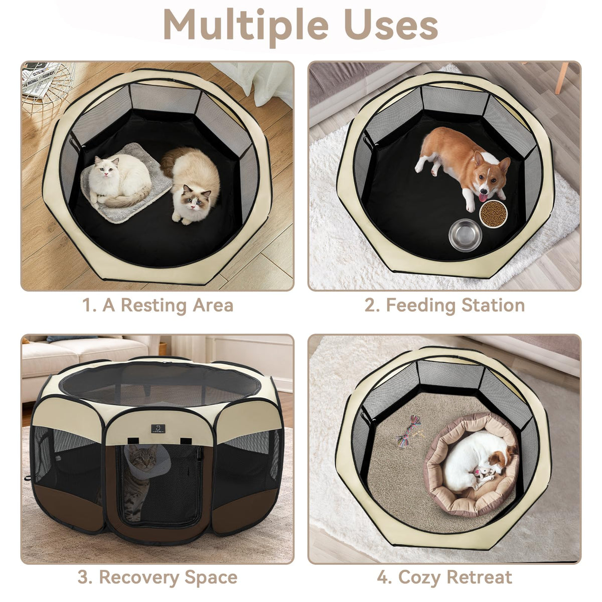 A 4 Pet Pet Playpen in S(29.92"x29.92"x16.5"), Brown+Beige