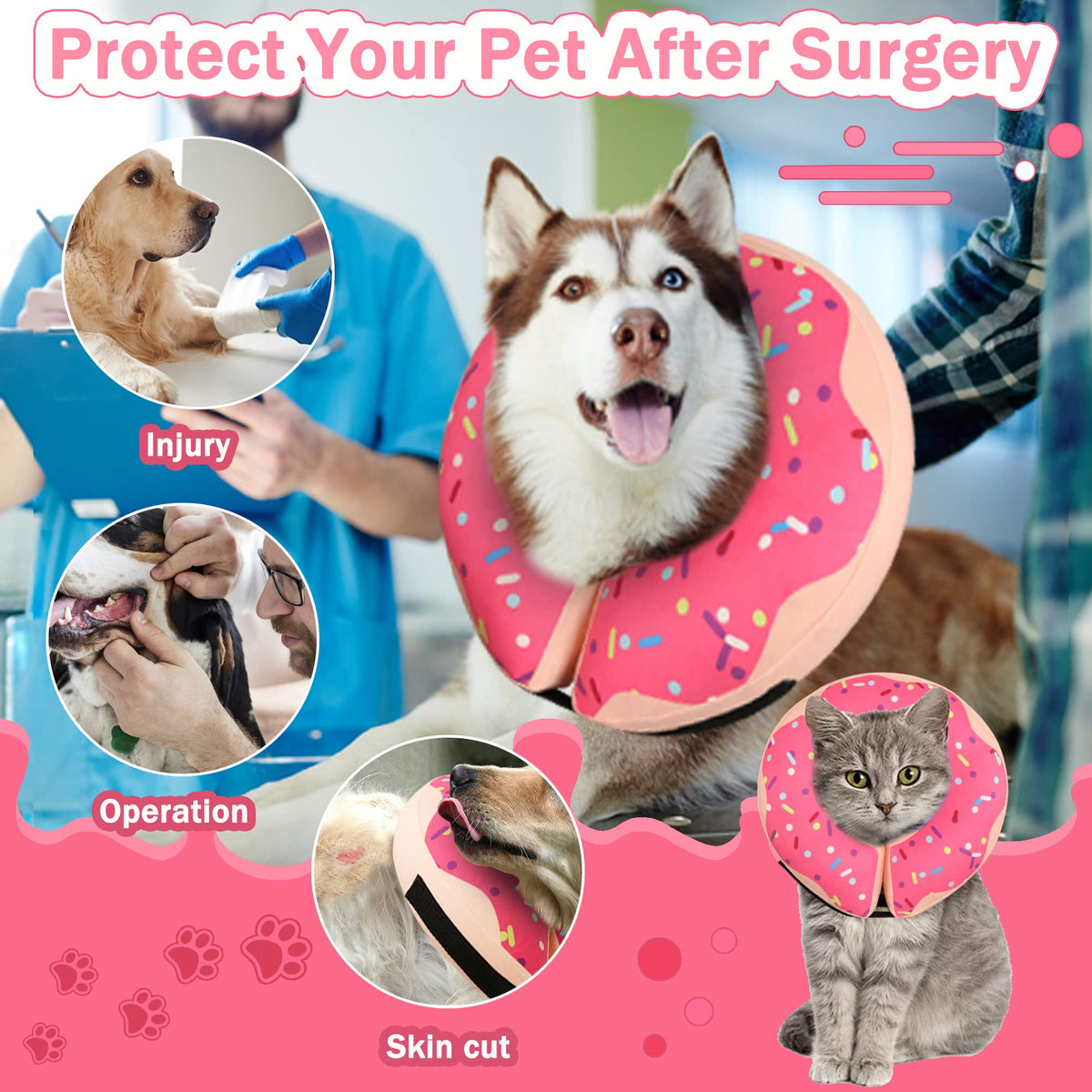 Cneo Animal Recovery Collar Cone in S（neck 4"-7"）, Pink