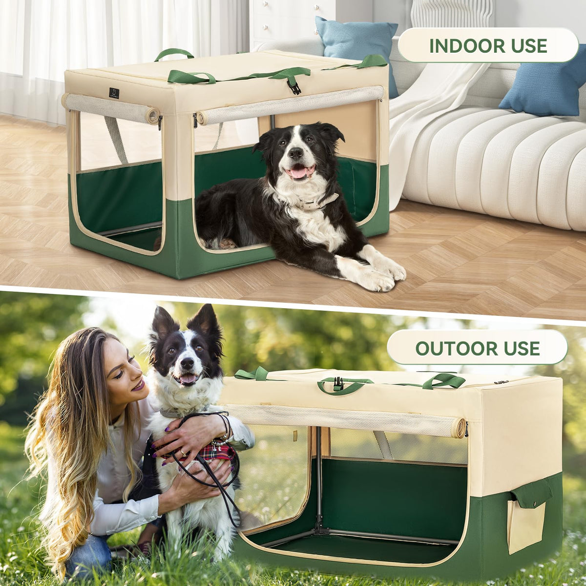 A 4 Pet Animal Cage in 36.0"L x 24.0"W x 23.0"H, Green+Beige