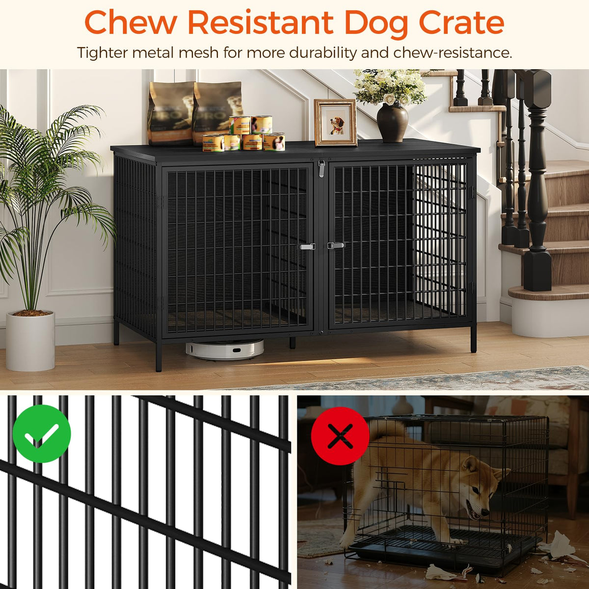 MAHANCRIS Animal Cage in 43.3"L x 21.7"W x 26.4"H, Black