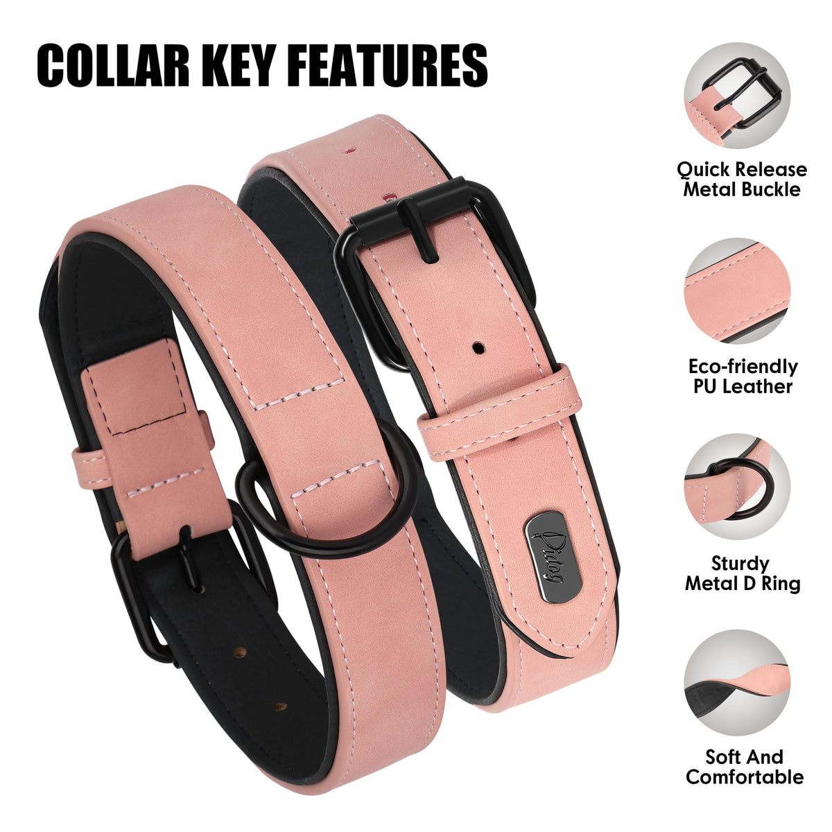 Didog Animal Collar in M: Fit Neck 11-14"(10-20 lbs), Pink