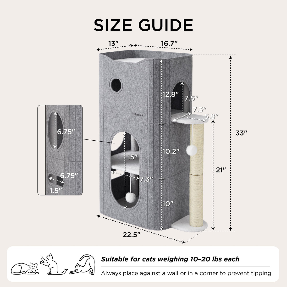 Bedsure Pet Activity Structure in 3-Level, Grey