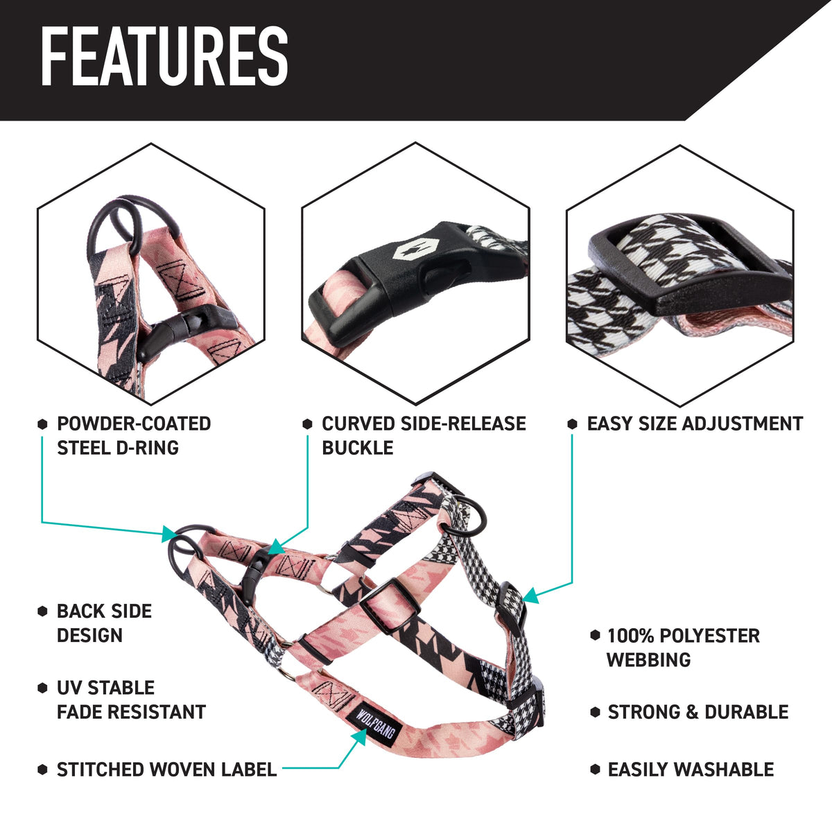 Wolfgang Man & Beast Animal Harness in Small (5/8 Inch x 12-18 Inch), HoundsPink Print