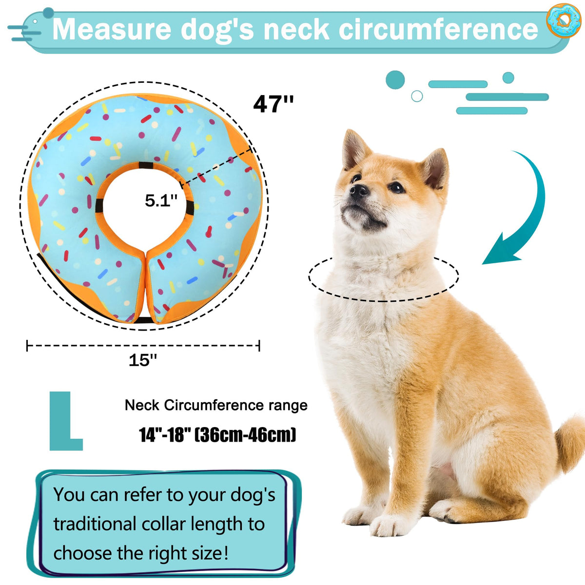 Cneo Animal Recovery Collar Cone in L（neck 14"-18"）, Blue
