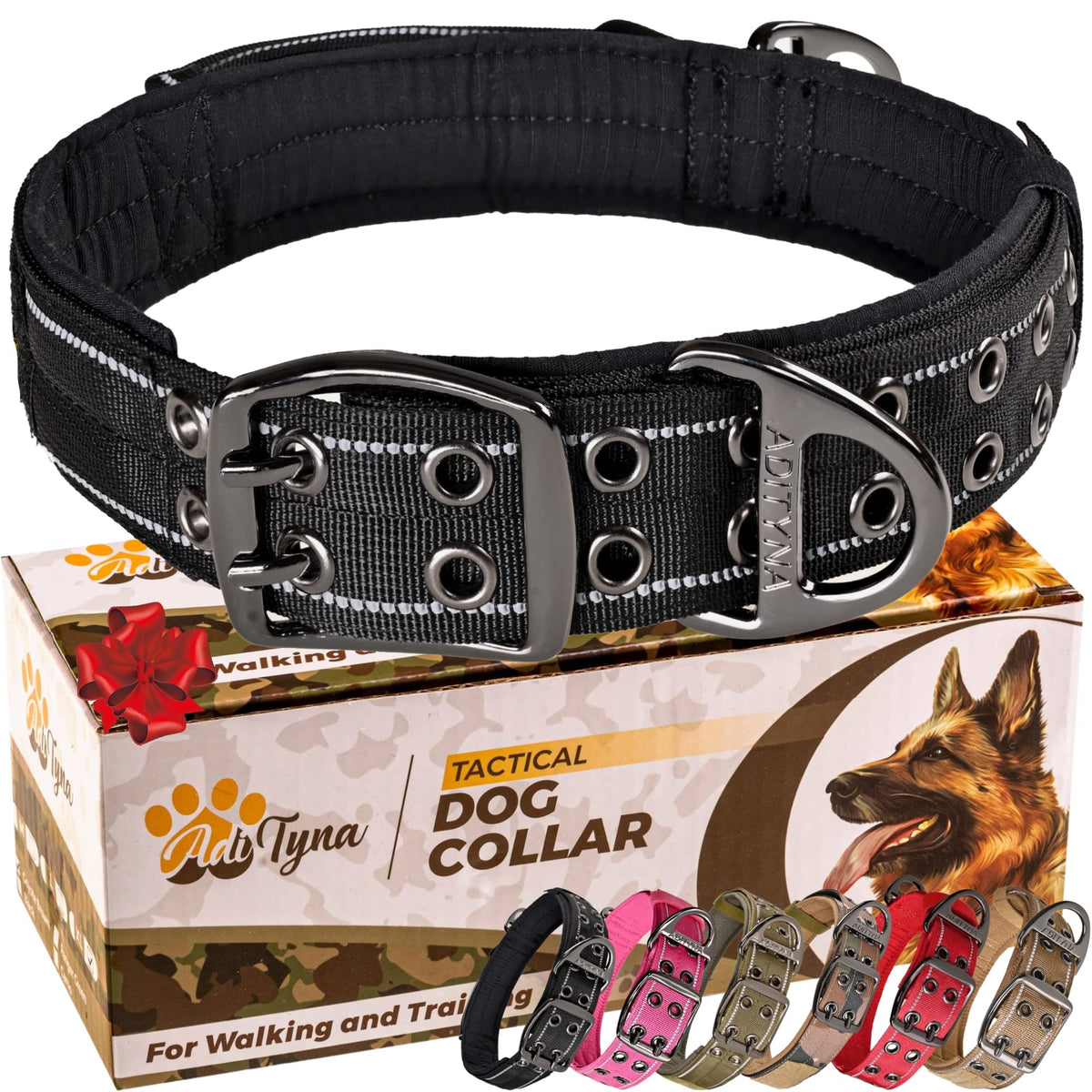 ADITYNA Animal Collar in Medium: Fit 15-19" Neck, Black