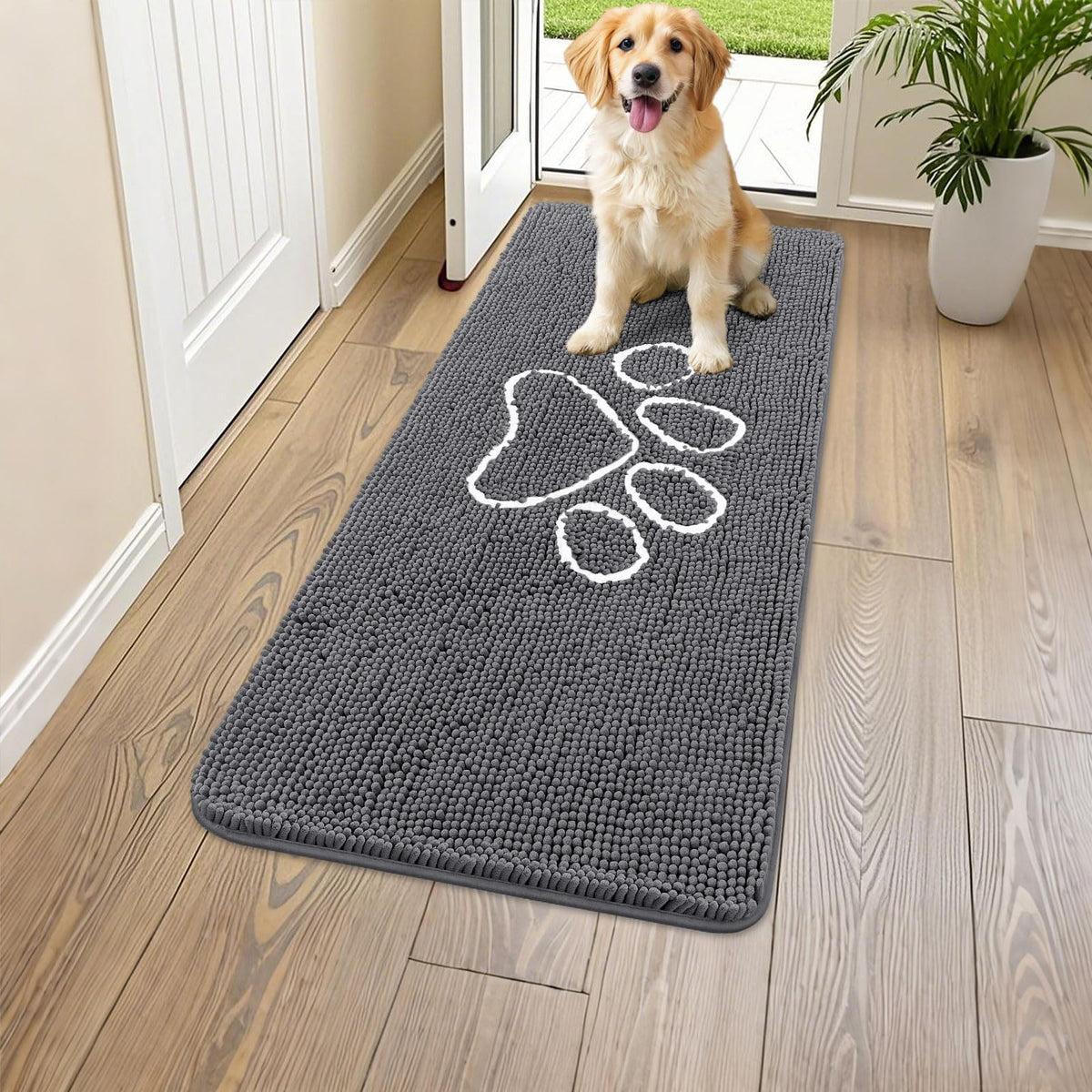 Smiry Rug in 44"X24", Dark Grey and White
