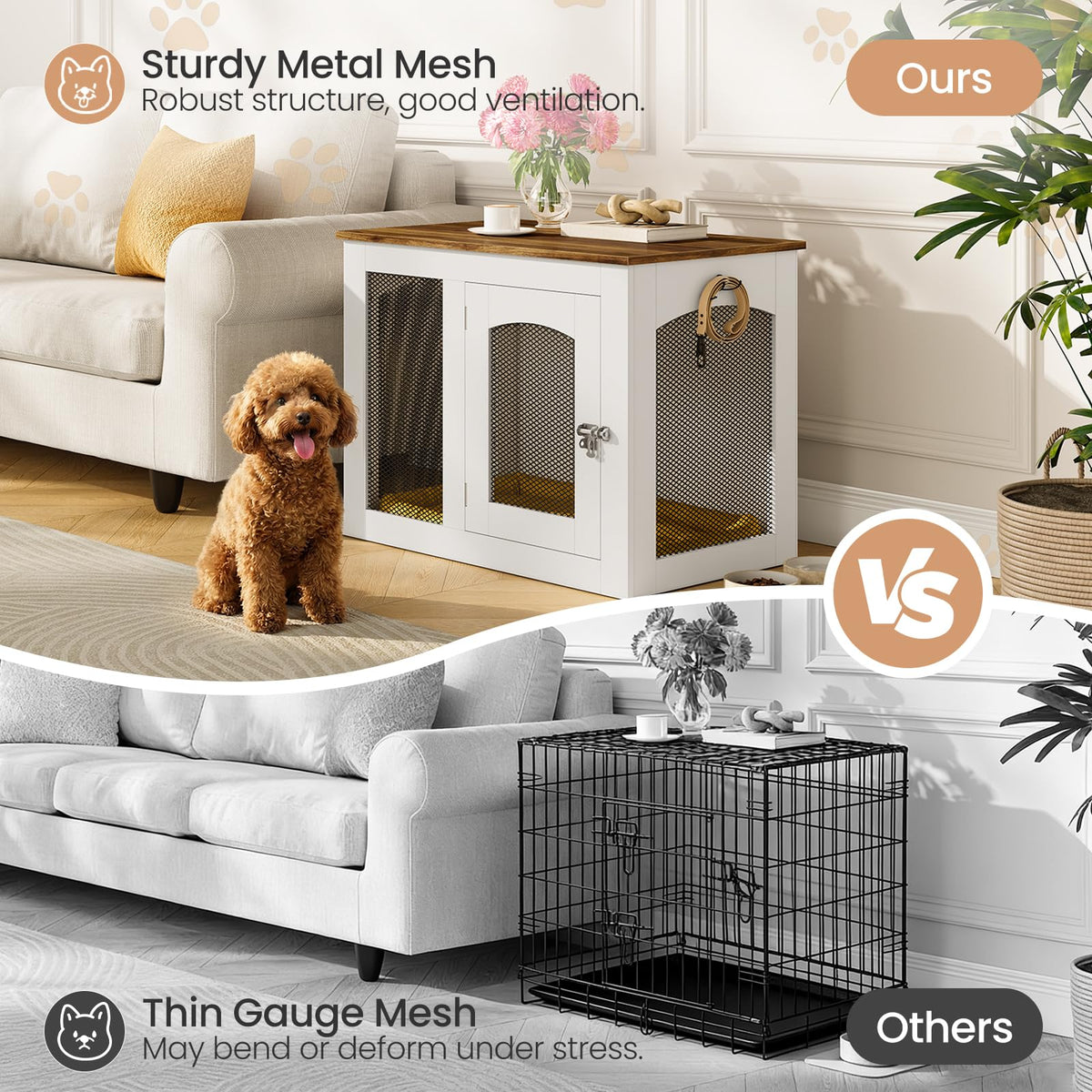 CHOEZON Animal Cage in 30.1"L x 19.7"W x 23.8"H, White and Walnut