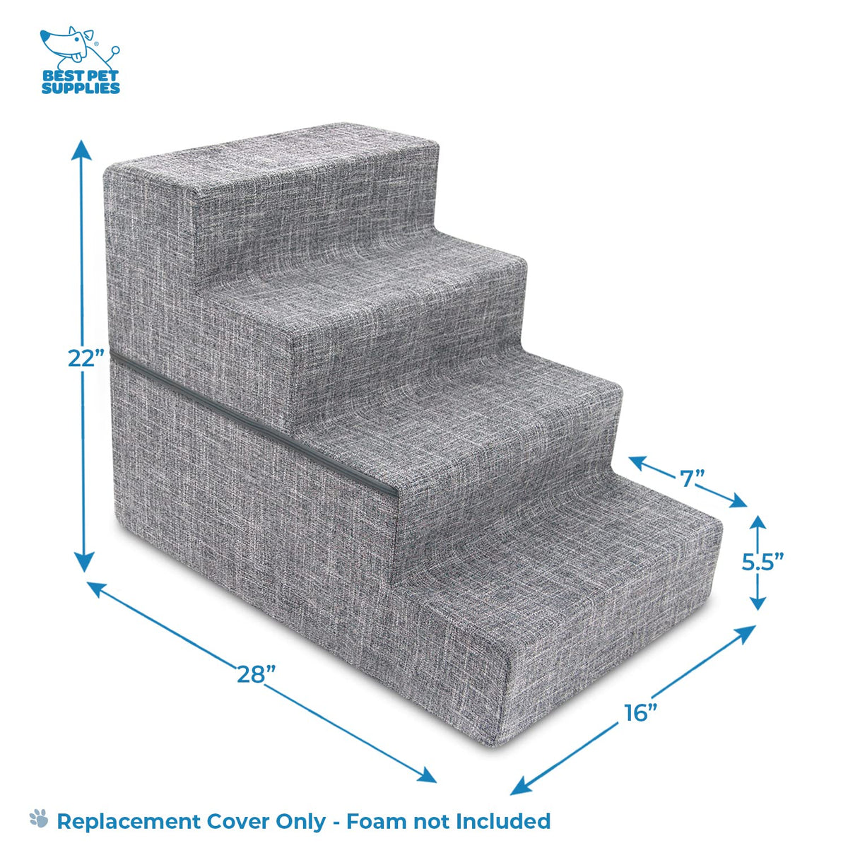 Best Pet Supplies Animal Stair in H: 22 Inches (Foldable), Ash Gray Linen