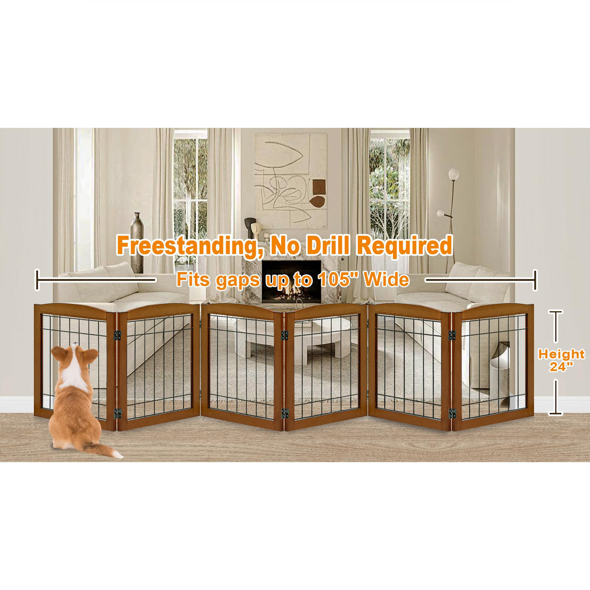 LZRS Temporary Gate in 24"Height-6 Panel, Oak Cherry