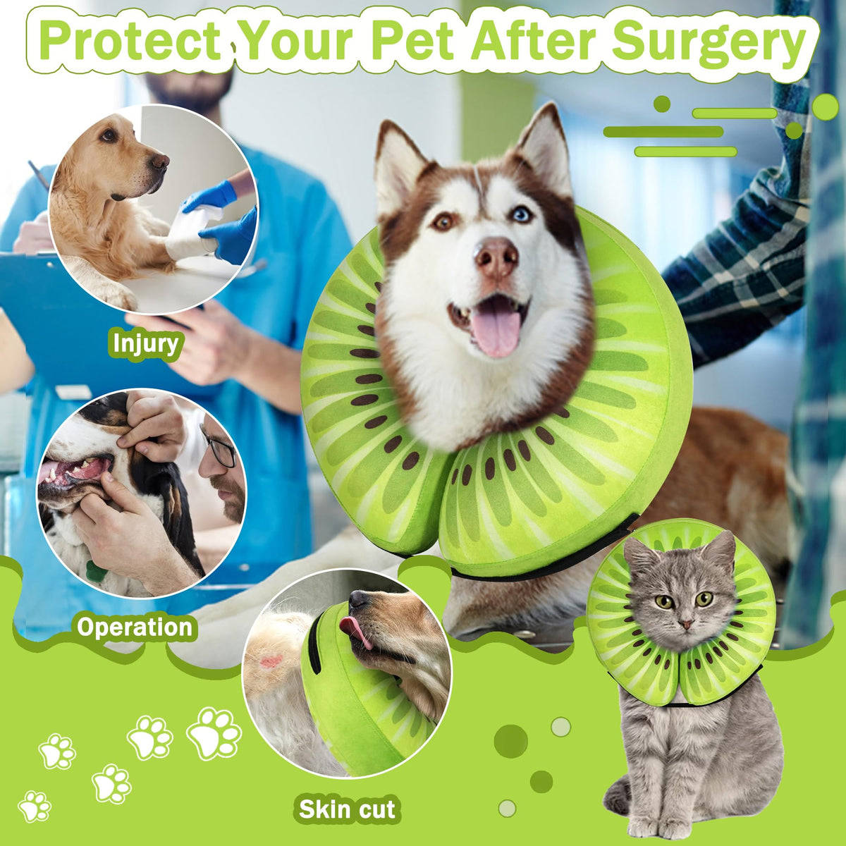Cneo Animal Recovery Collar Cone in S（neck 4"-7"）, Kiwi