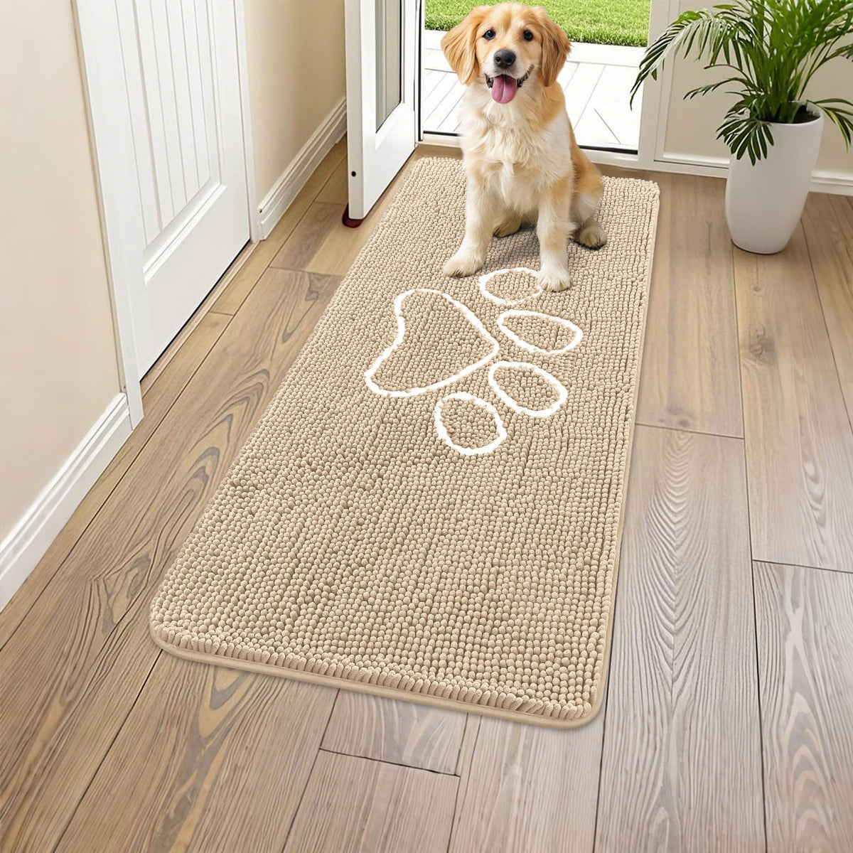 Smiry Rug in 44"X24", Beige and White