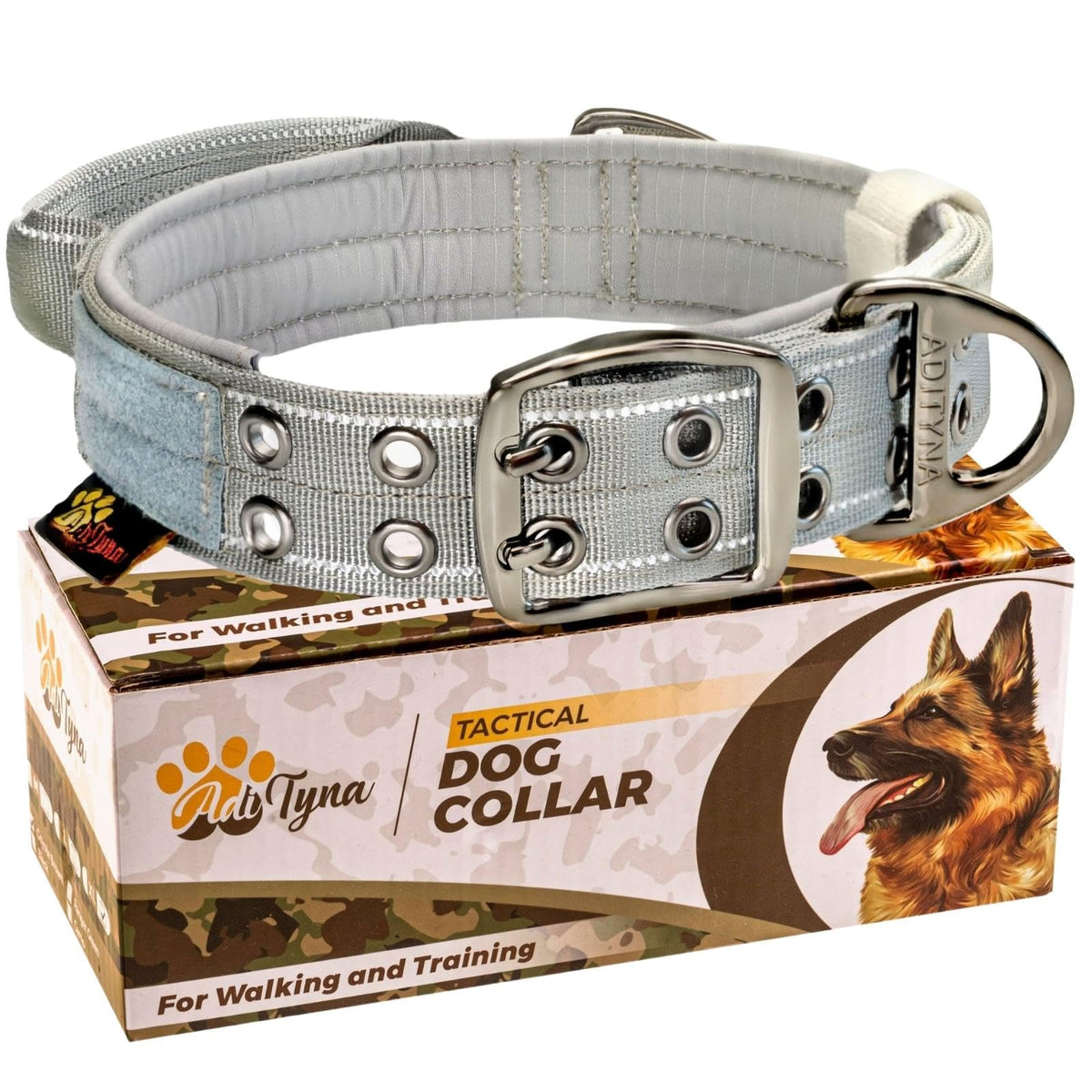 ADITYNA Animal Collar in Medium: Fit 15-19" Neck, Gray