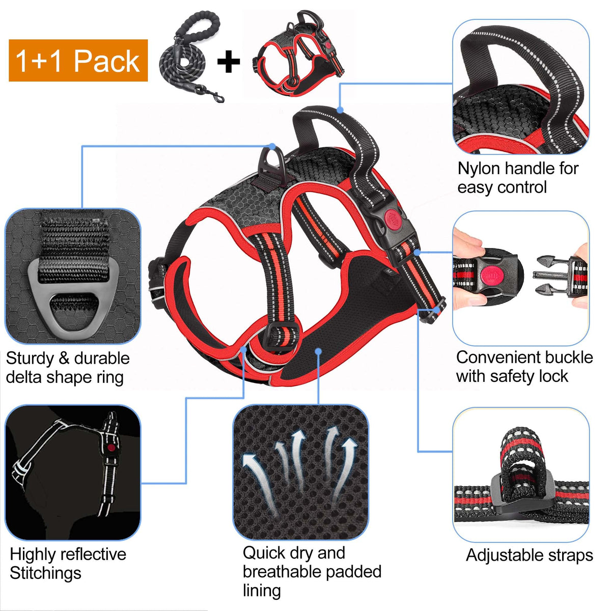 tobeDRI Animal Harness in Medium, Black/Red