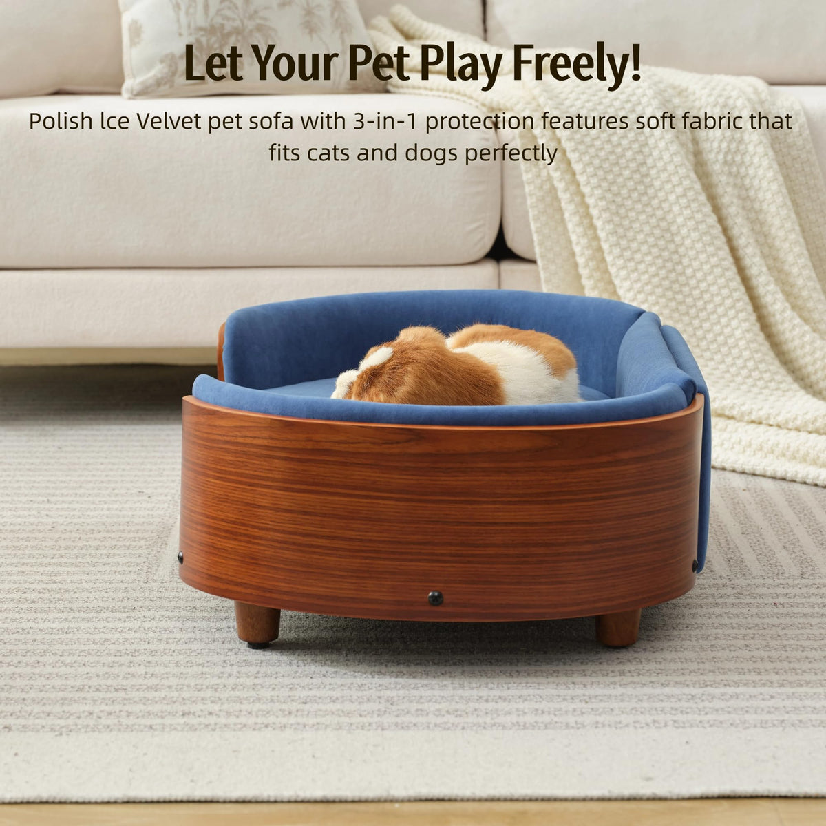 Trygoal Pet Bed Mat in 26.38, Dark Blue & Walnut