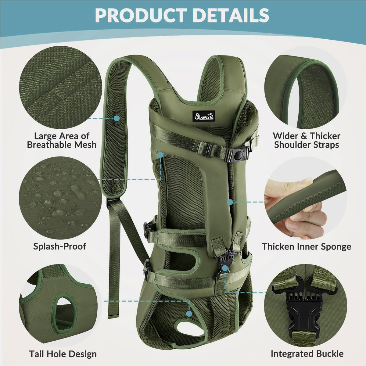 Lukovee Animal Carrier in 15.1"L x 11.7"W x 2.7"H, Green