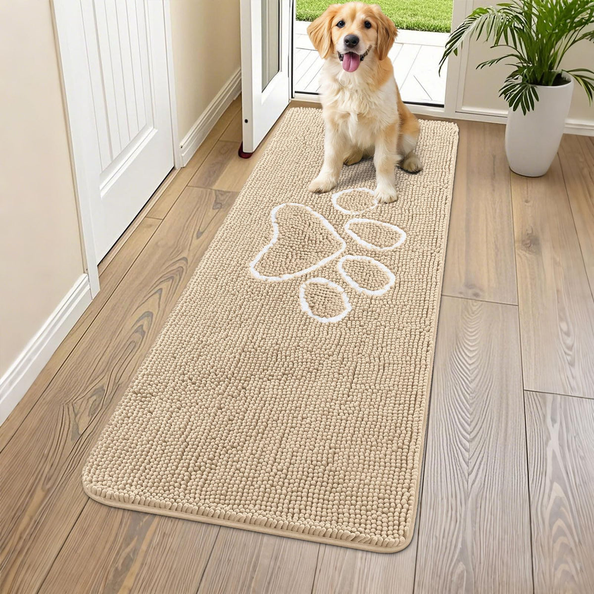 Smiry Rug in 54"X24", Beige and White