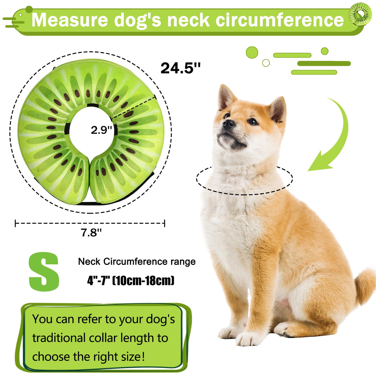 Cneo Animal Recovery Collar Cone in S（neck 4"-7"）, Kiwi