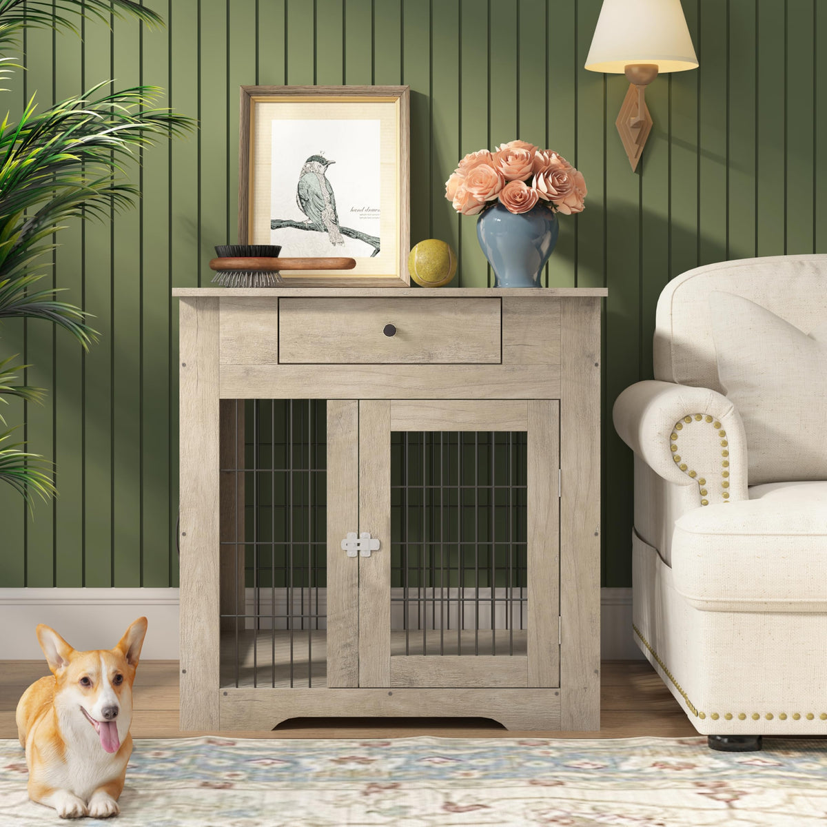 NicBex Animal Cage in 31.5"L x 22.64"D x 30.59"H, Antique Brown