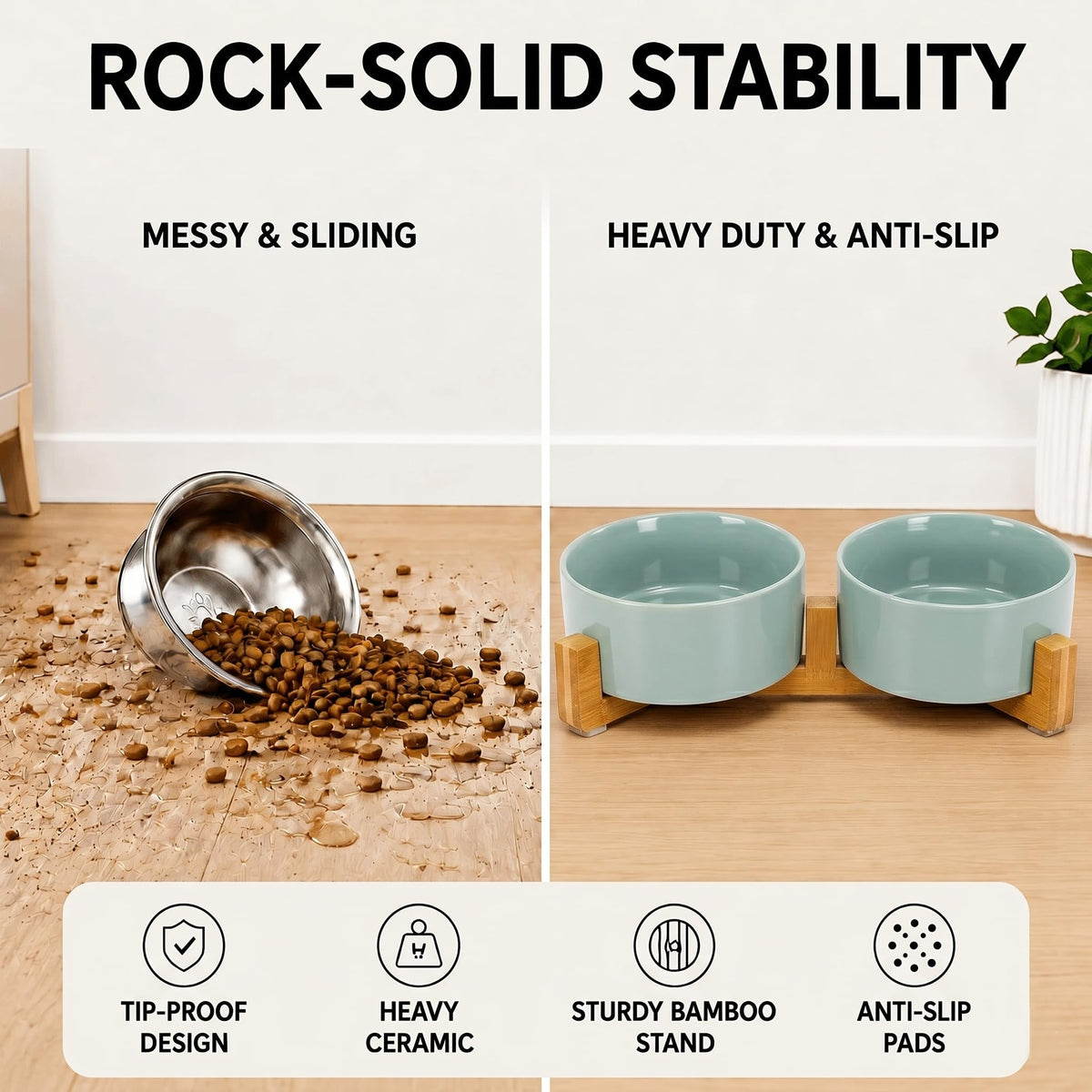 SPUNKYJUNKY Pet Feeder in 3.6 cups, Morandi Green × 2