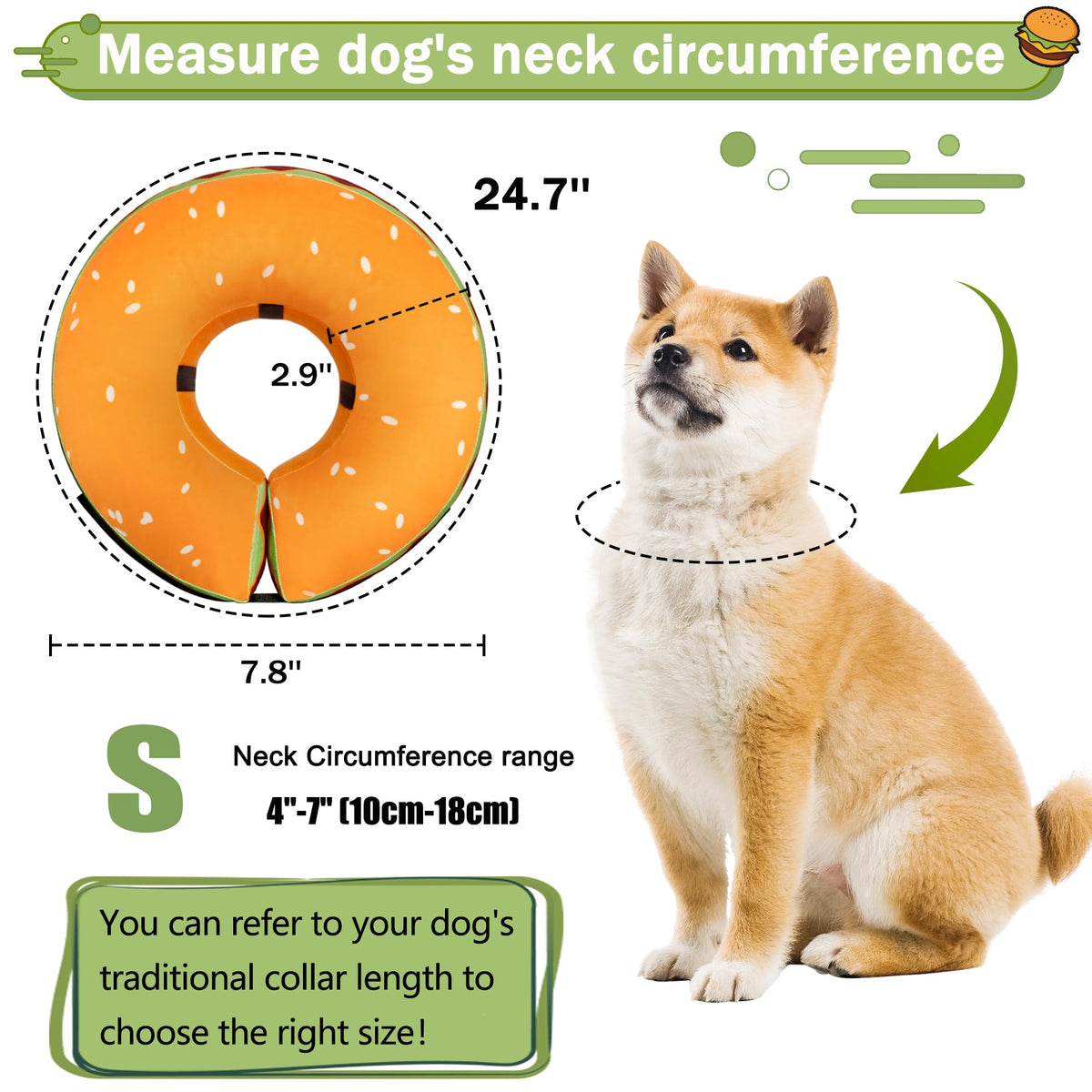 Cneo Animal Recovery Collar Cone in S（neck 4"-7"）, Hamburger