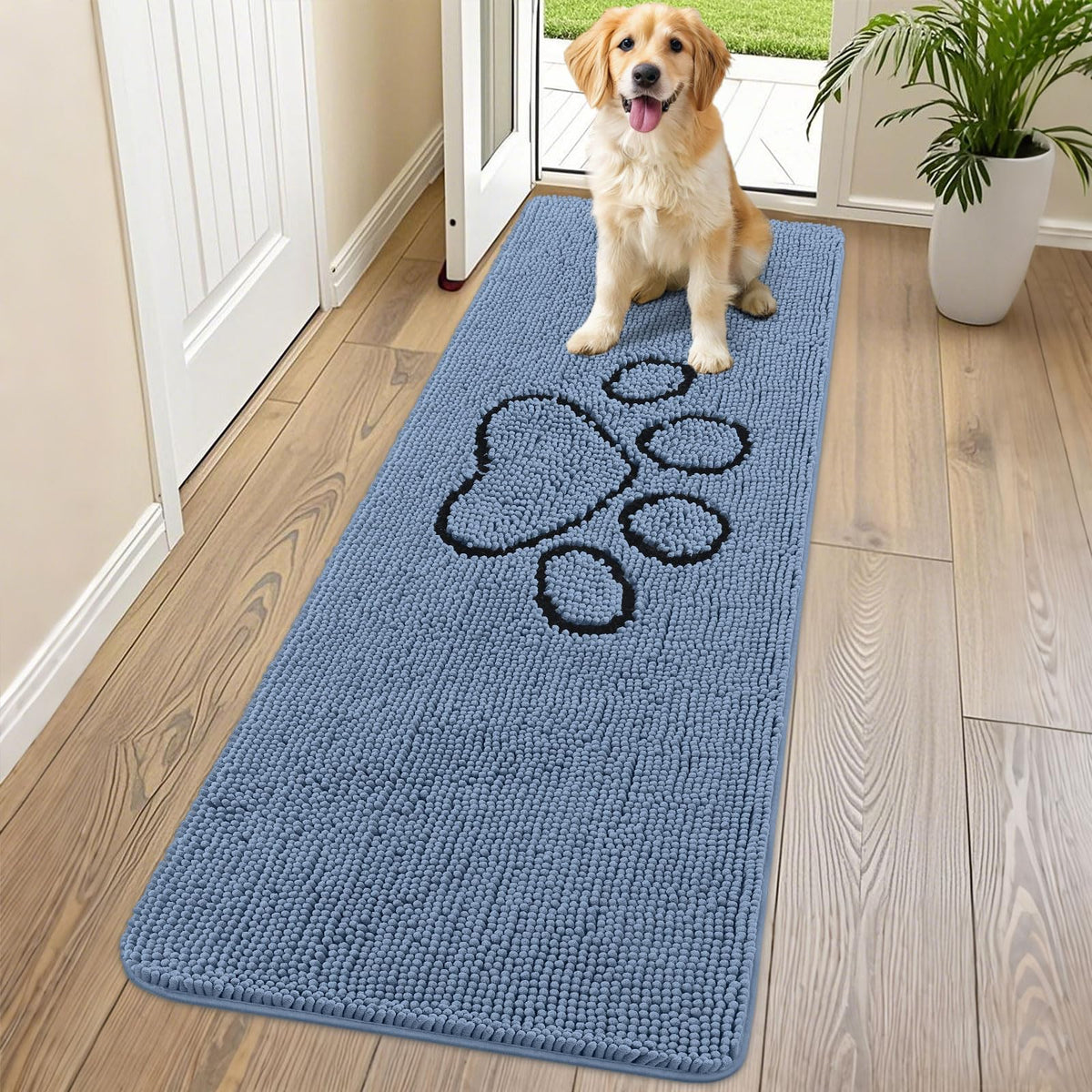 Smiry Rug in 70"X24", Airy Blue and Black