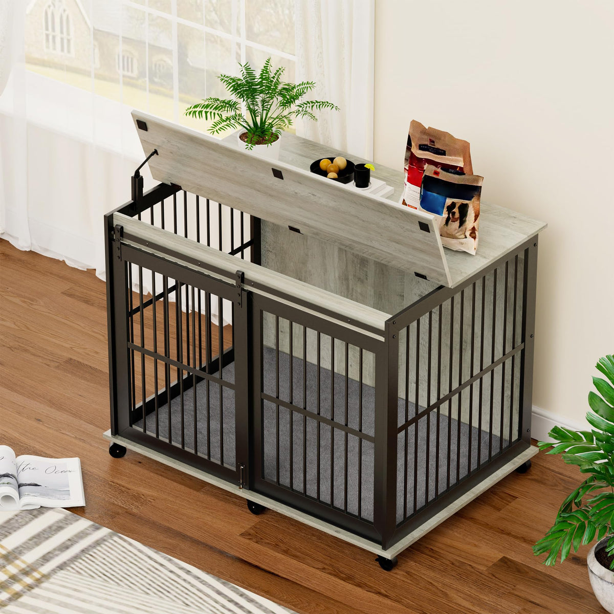 NicBex Animal Cage in 43.7"L x 30.0"W x 33.7"H, Grey