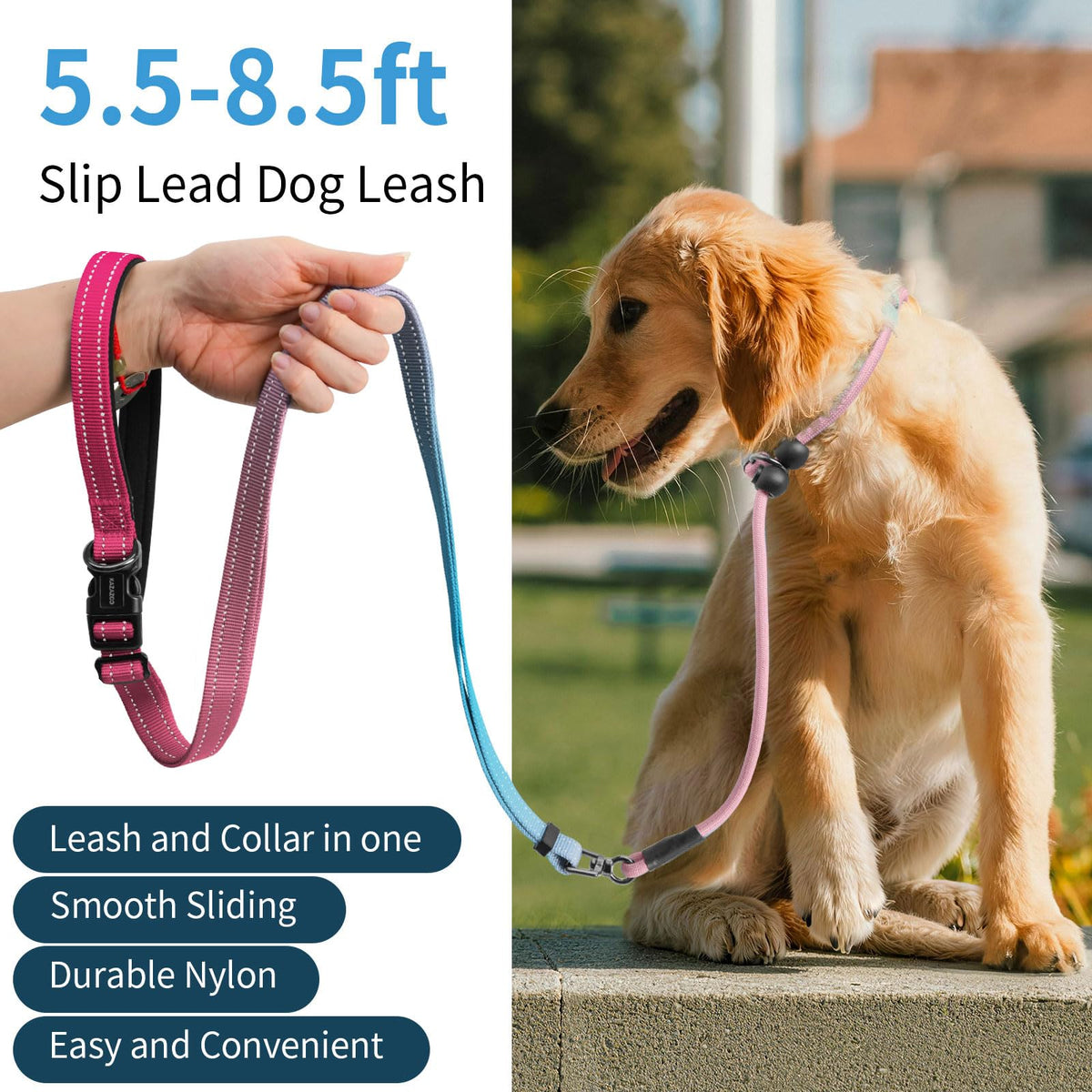 kazazoo Leash in Adjustable (5.5ft to 8.5ft), Gradient Pink