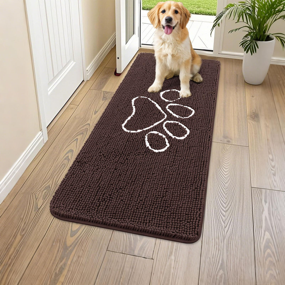 Smiry Rug in 44"X24", Brown and White