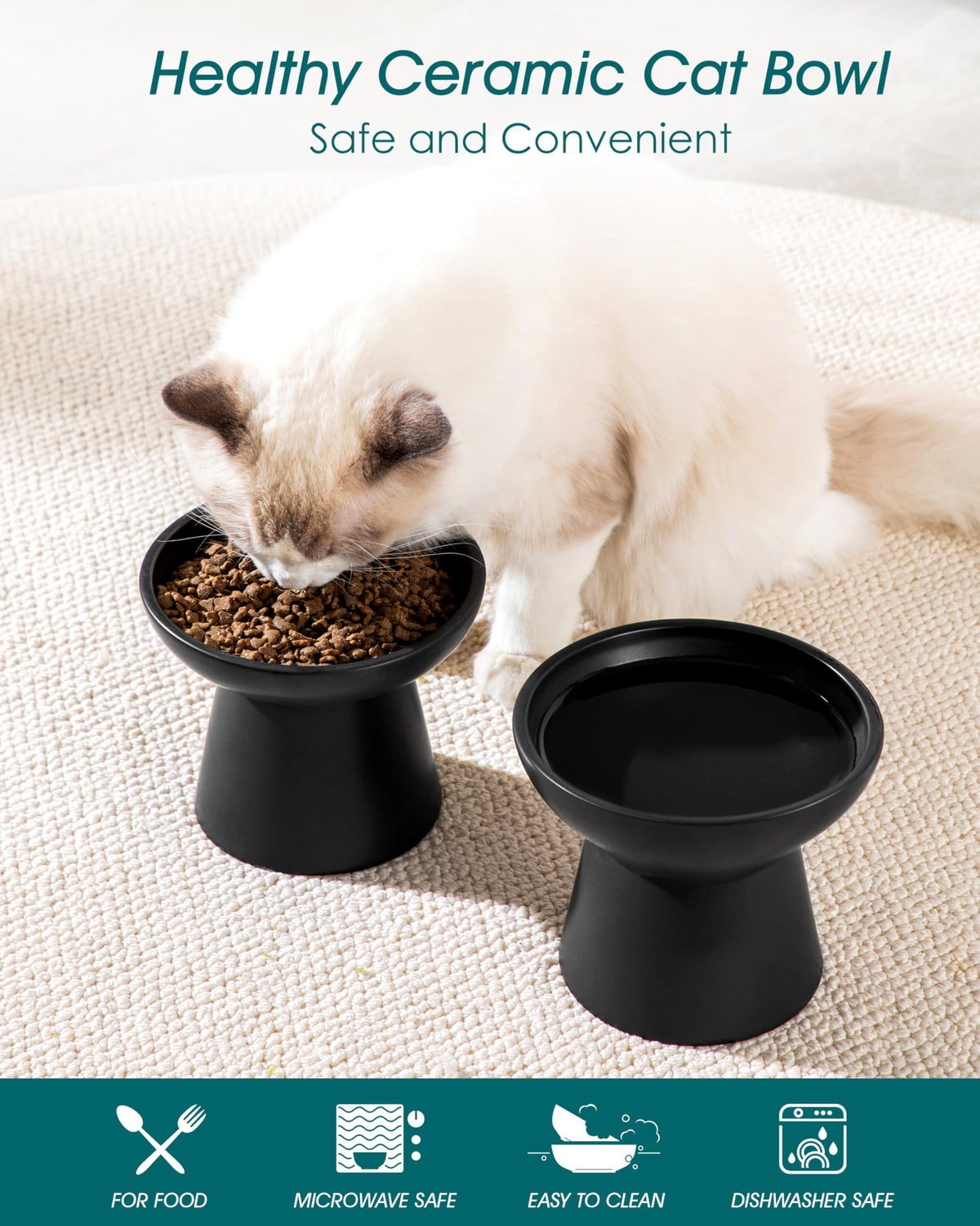vancasso Pet Feeder in 2 Pack-Food & Water Bowls, Black