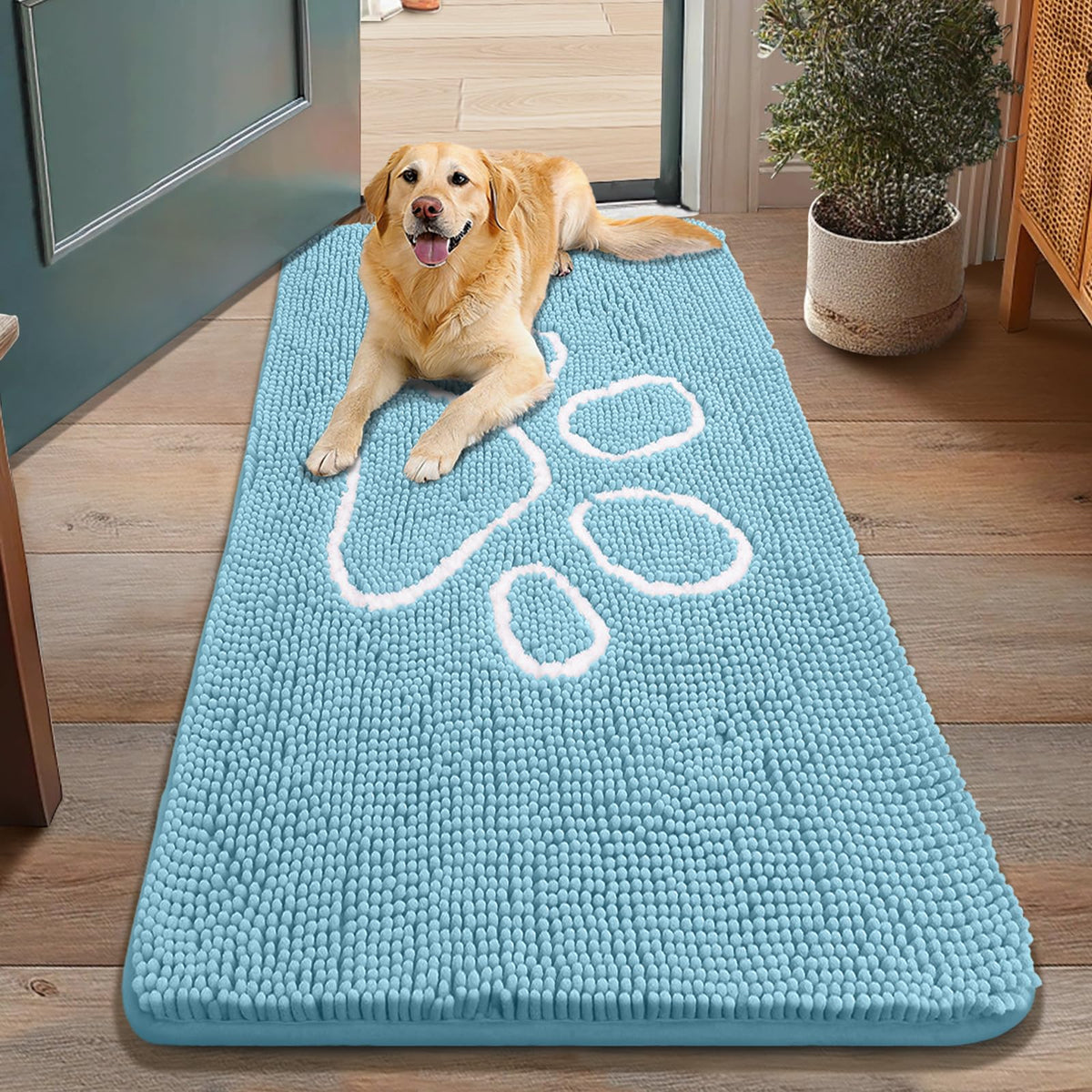 Smiry Rug in 48"X30", Sky Blue and White