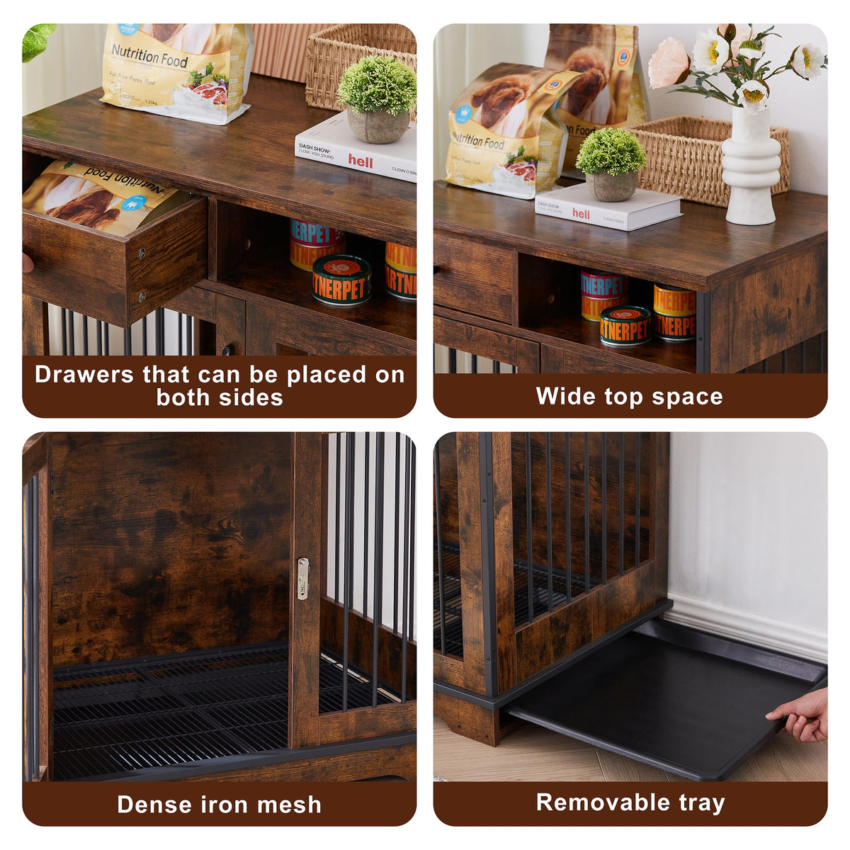 NicBex Animal Cage in 32.3"L x 22.8"W x 33.5"H, Rustic Brown