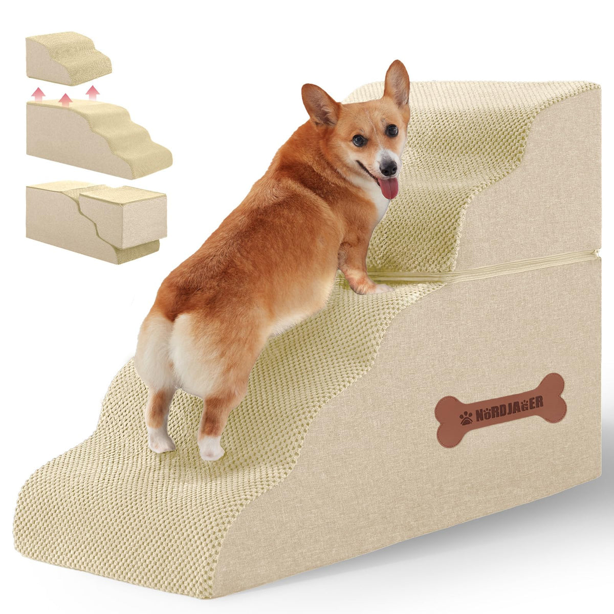 Nordjager Animal Stair in 31.8"D x 15.7"W x 22.8"H, Beige
