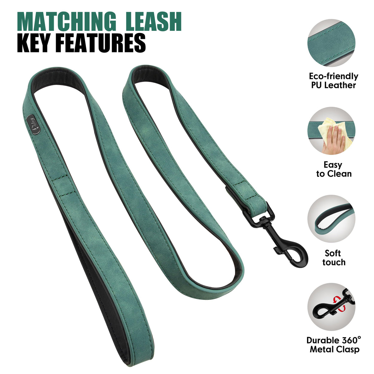 Didog Animal Collar in L: Fit Neck 14-18"(22-44 lbs), Green Set