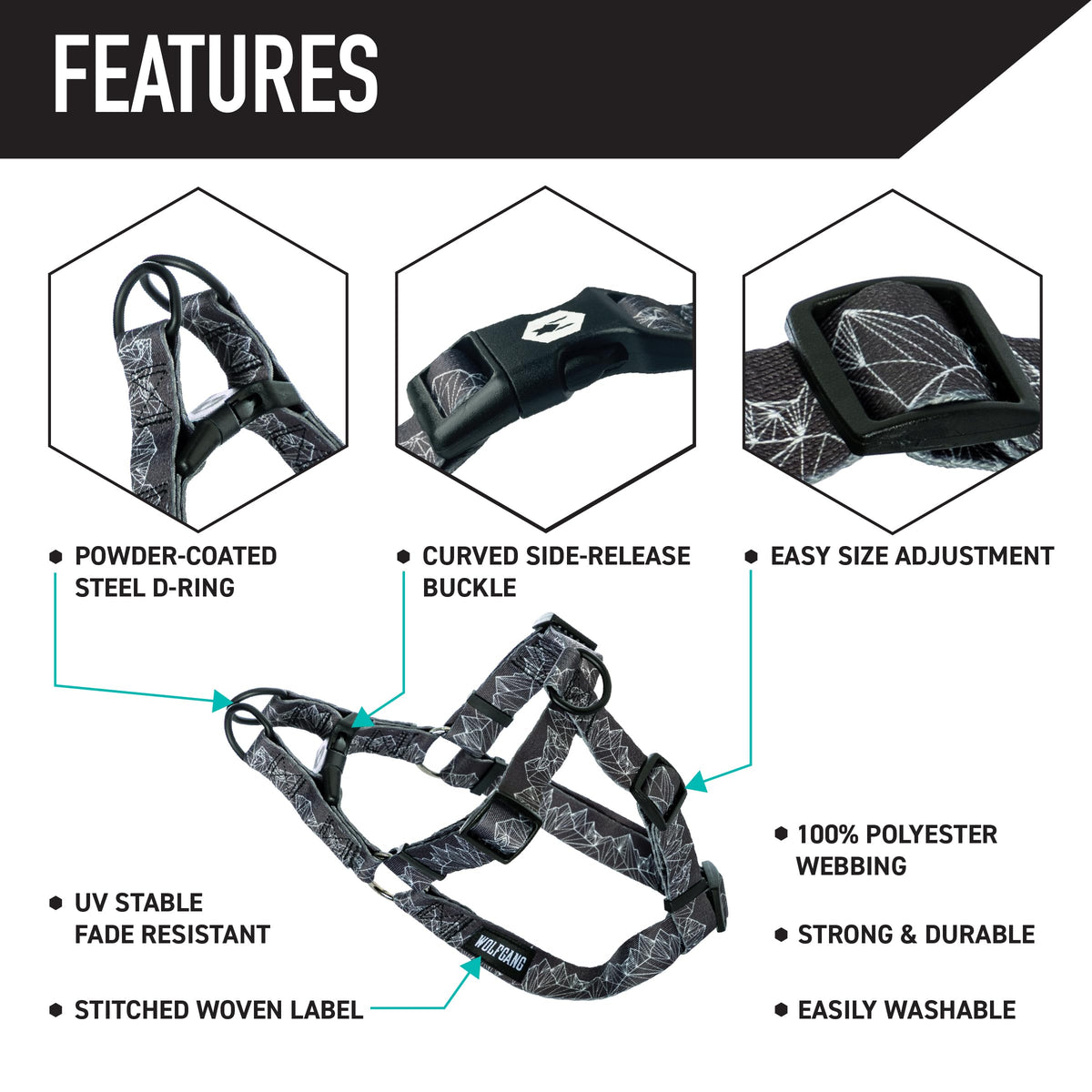 Wolfgang Man & Beast Animal Harness in Small (5/8 Inch x 12-18 Inch), WolfMountain Print