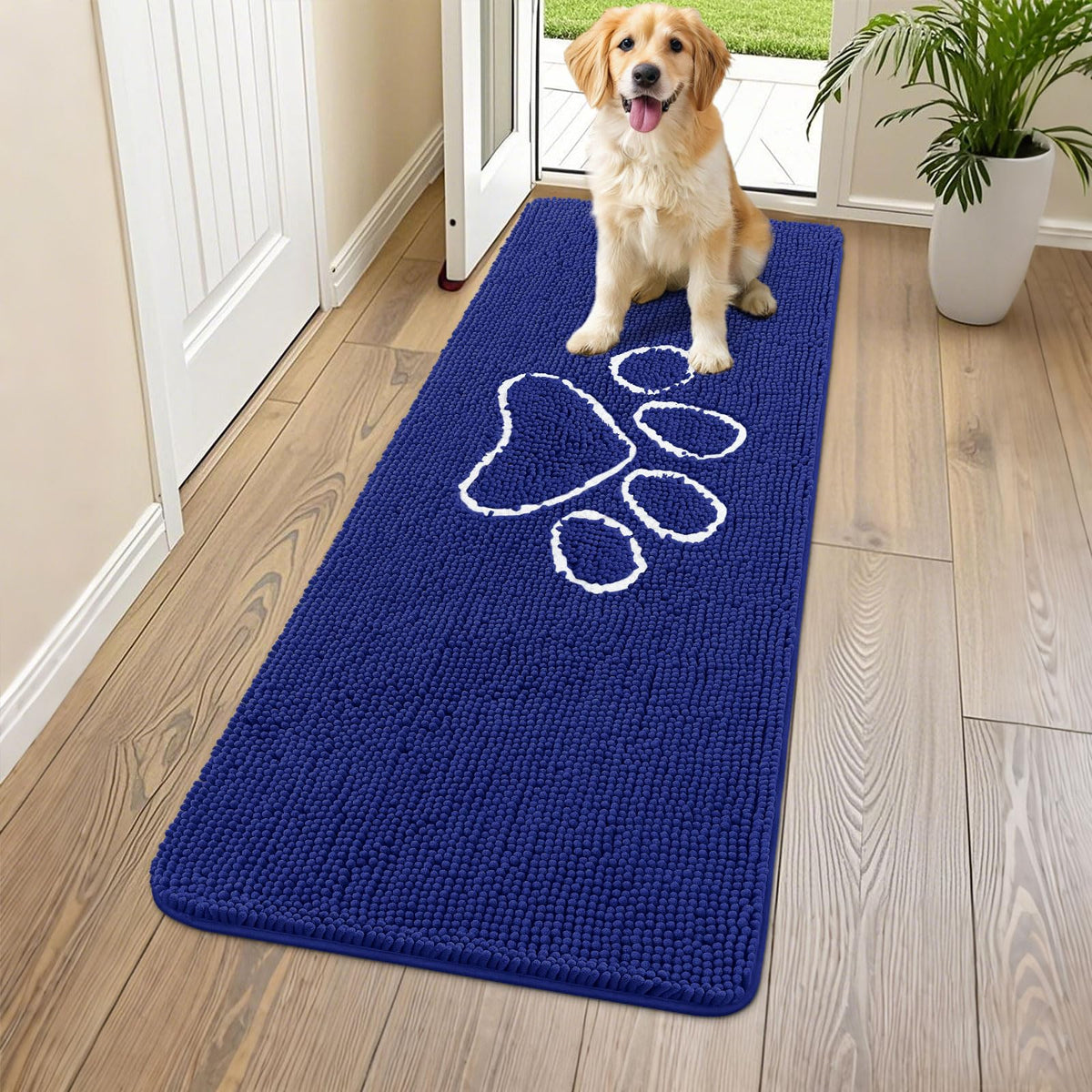 Smiry Rug in 59"X24", Navy Blue and White