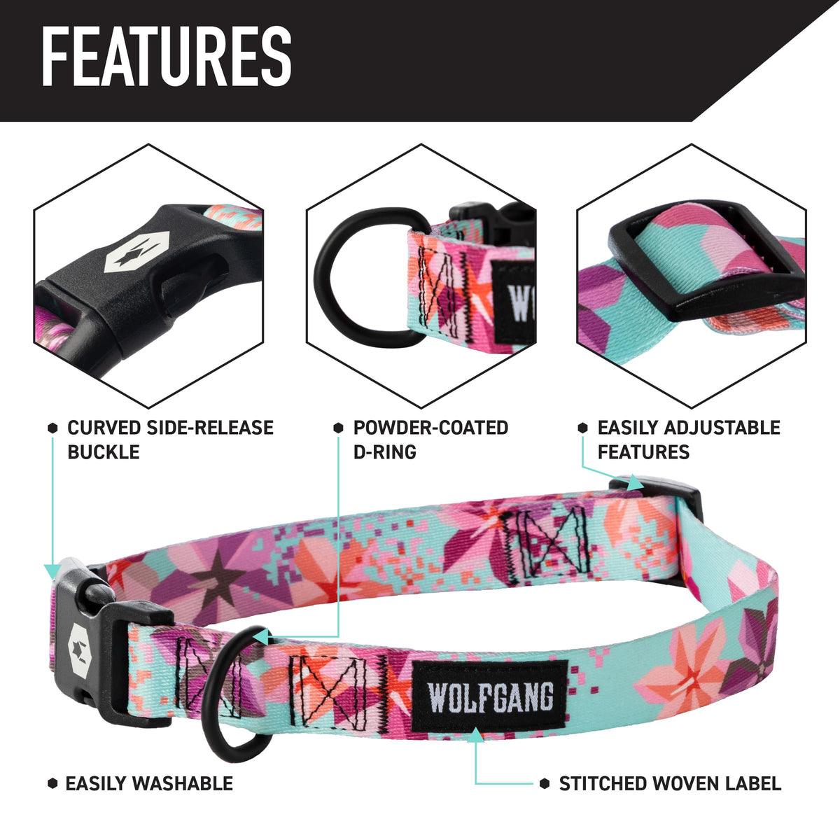Wolfgang Man & Beast Animal Collar in Small (5/8 Inch x 8-12 Inch), DigiFloral Print