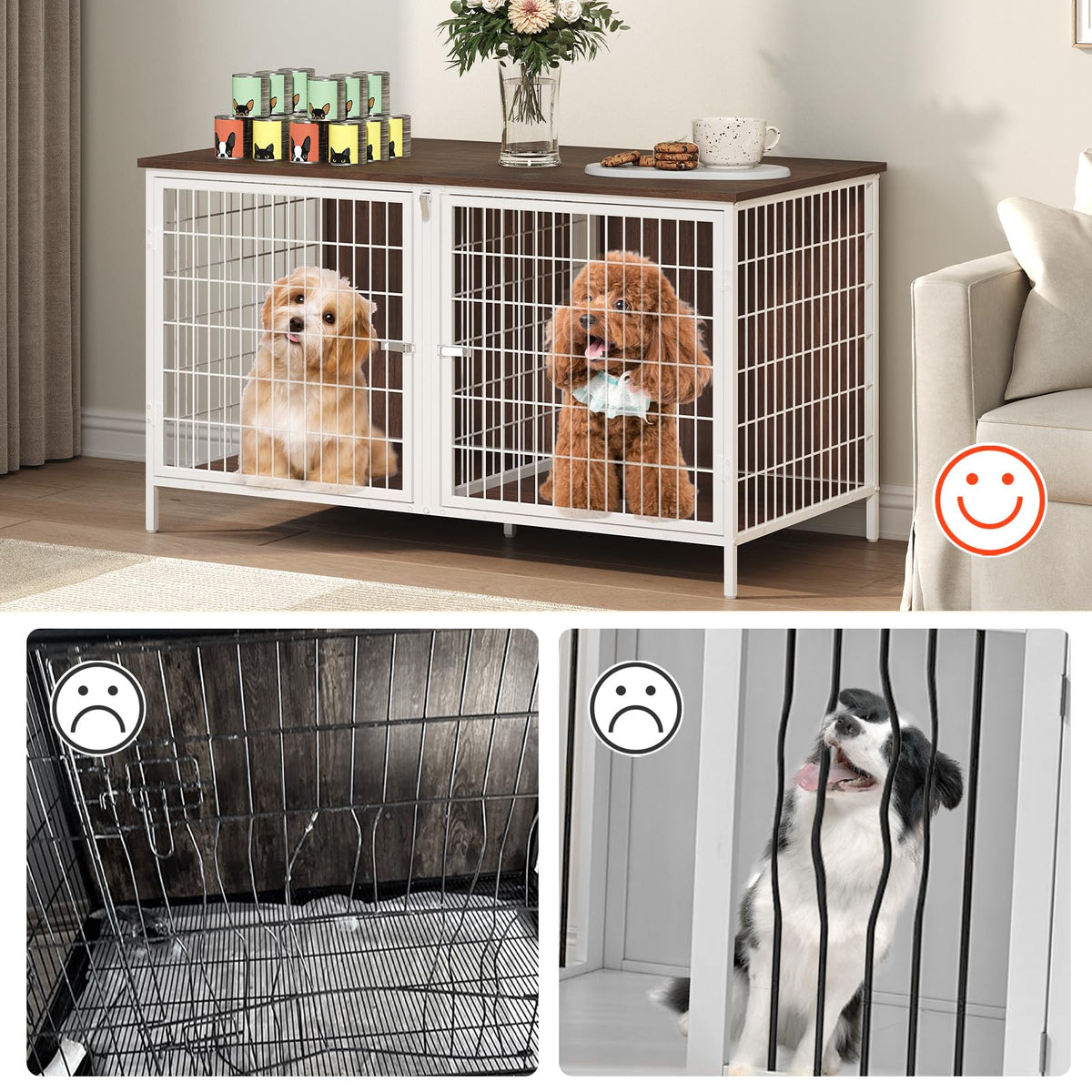 MAHANCRIS Animal Cage in 43.3"L x 21.7"W x 26.4"H, White and Walnut