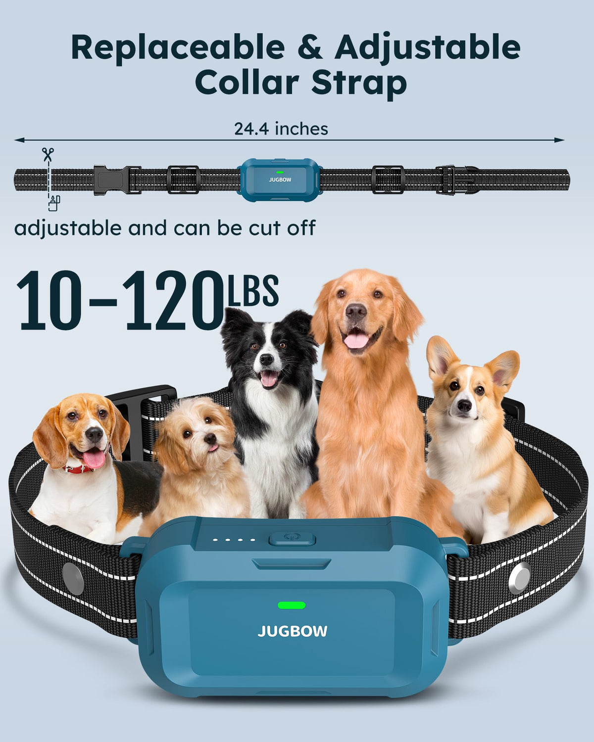 Jugbow Animal Collar in 7.8-24.4 inches, Blue 2 pack