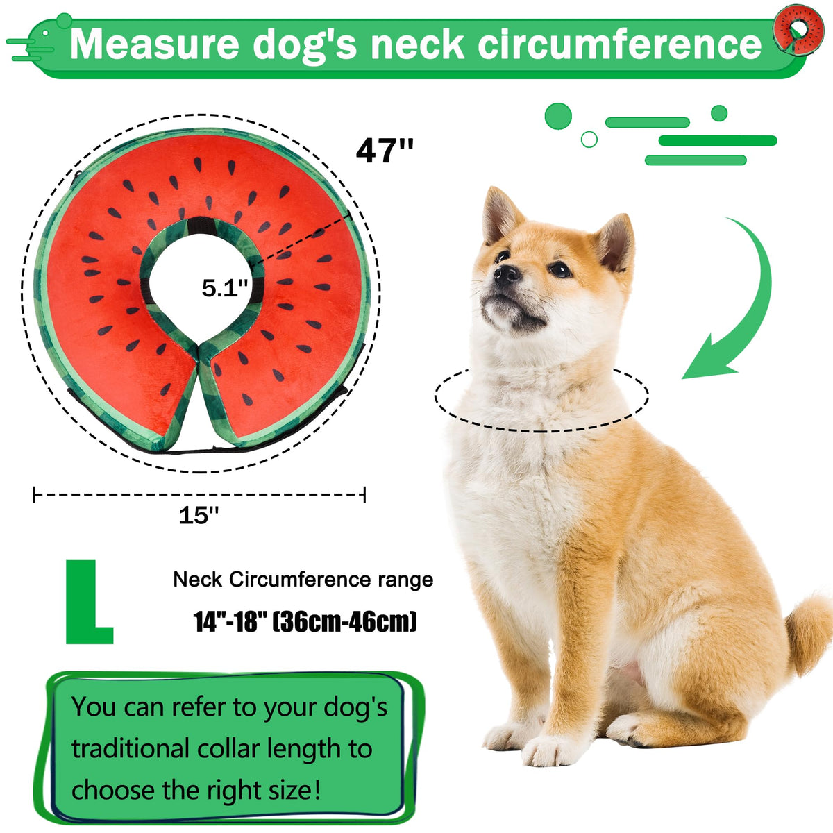 Cneo Animal Recovery Collar Cone in L（neck 14"-18"）, Watermelon