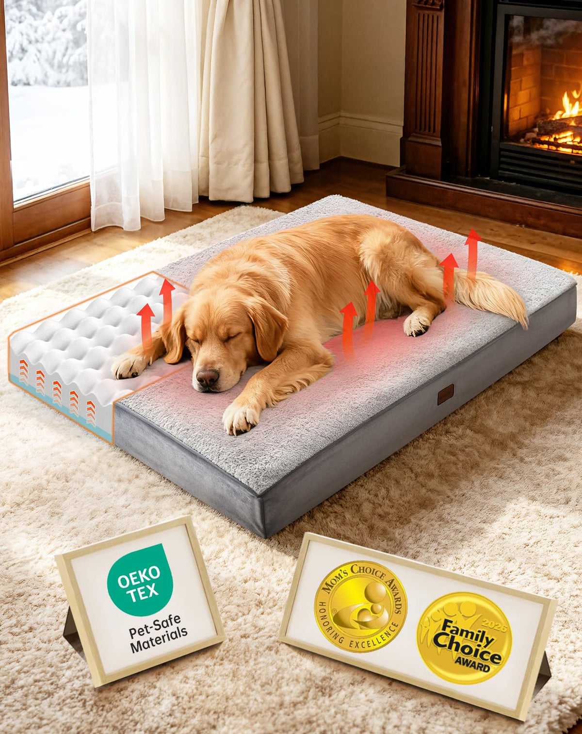 OhGeni Pet Bed Mat in 44" x 32"x 3.9" W, 01-Gray