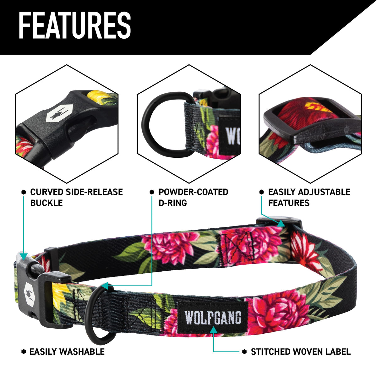 Wolfgang Man & Beast Animal Collar in Small (5/8 Inch x 8-12 Inch), DarkFloral Print