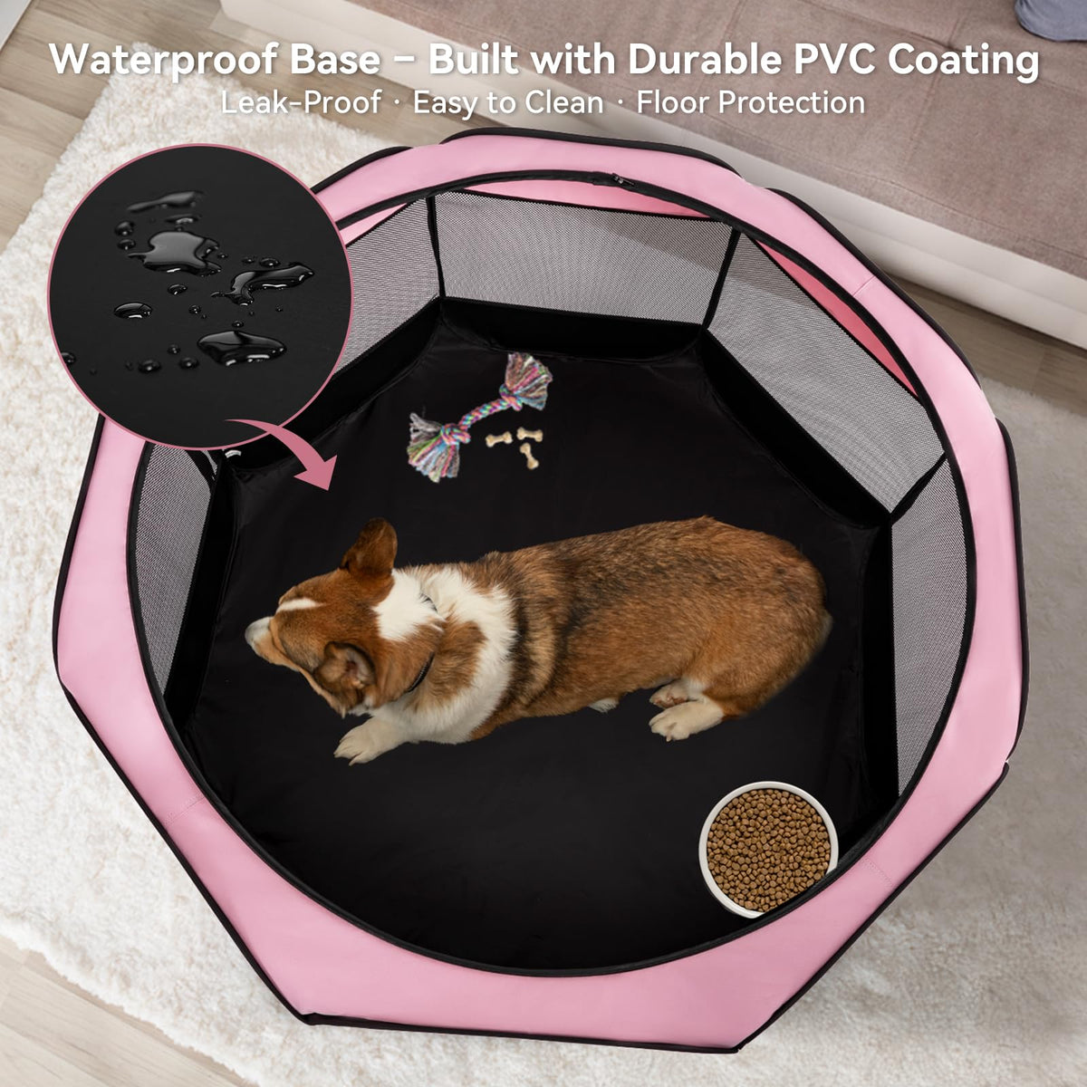 A 4 Pet Pet Playpen in S(29.92"x29.92"x16.5"), Pink+Grey