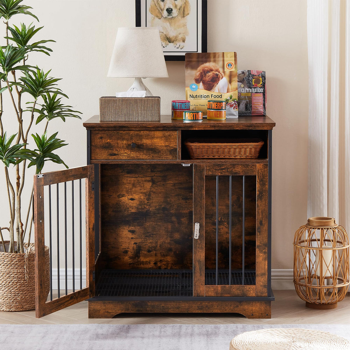 NicBex Animal Cage in 32.3"L x 22.8"W x 33.5"H, Rustic Brown