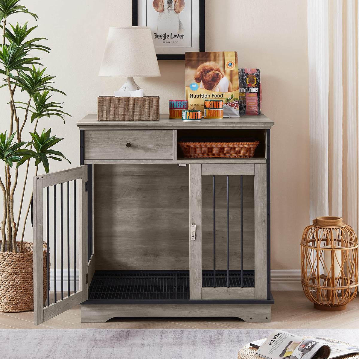 NicBex Animal Cage in 32.3"L x 22.8"W x 33.5"H, Grey