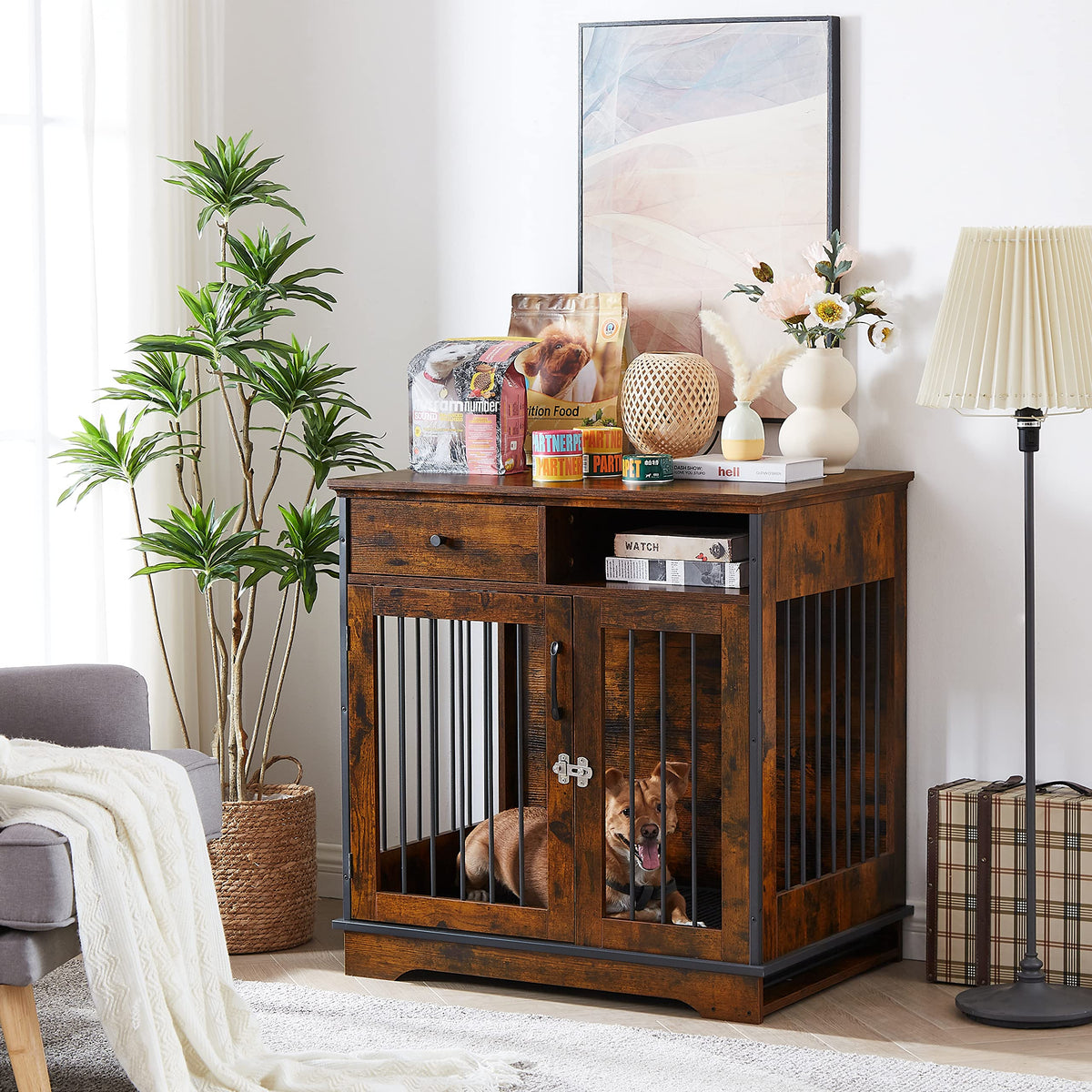 NicBex Animal Cage in 32.3"L x 22.8"W x 33.5"H, Rustic Brown